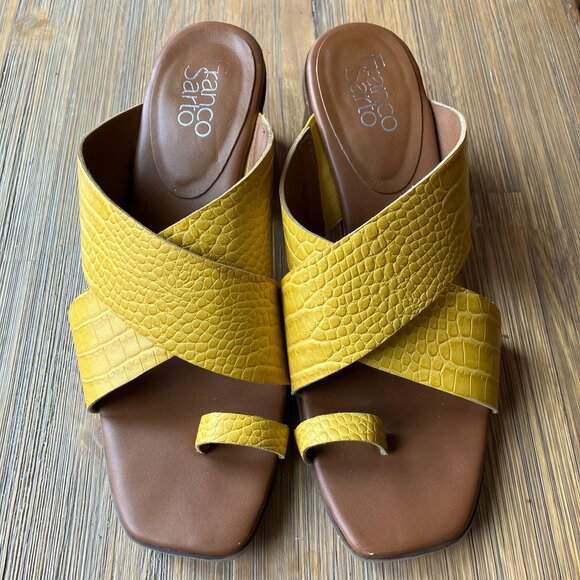 Franco Sarto Safia yellow leather block‎ heel boho resort sandal size 8 - Picture 1 of 7